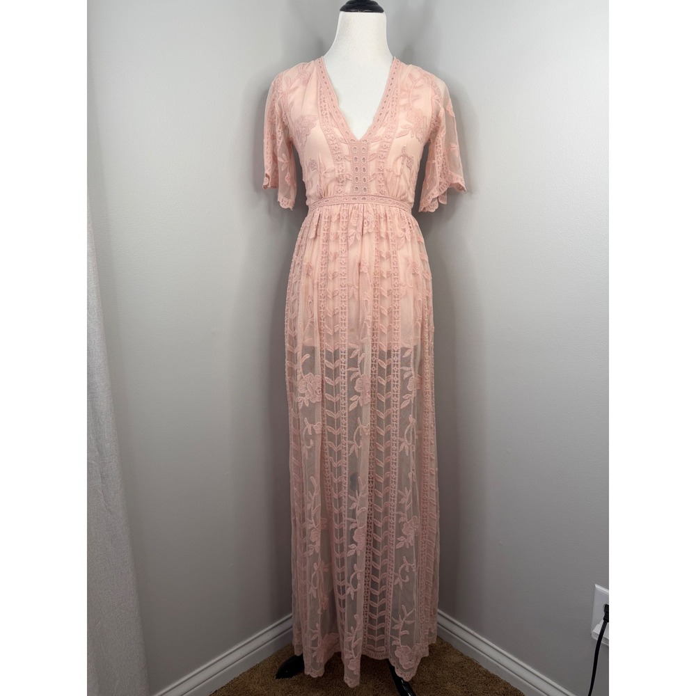 Gianni Bini Blush Pink Lace Maxi Dress